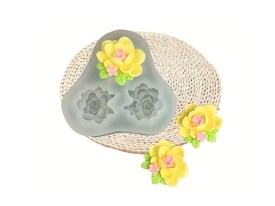 Molde silicona 3 flores con hojas